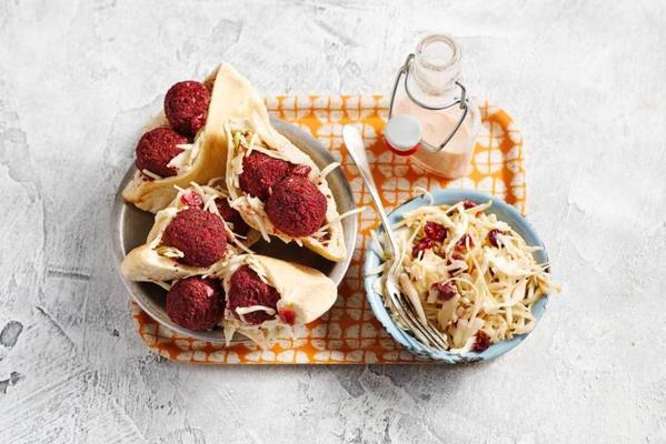 pita's with beetroot table and coleslaw