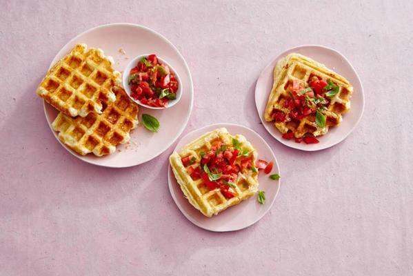 savory waffles with parmesan cheese and tomato salsa