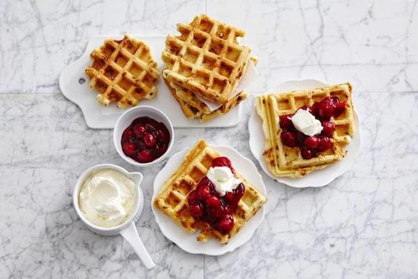 hatch waffles with whipped cream and cherries