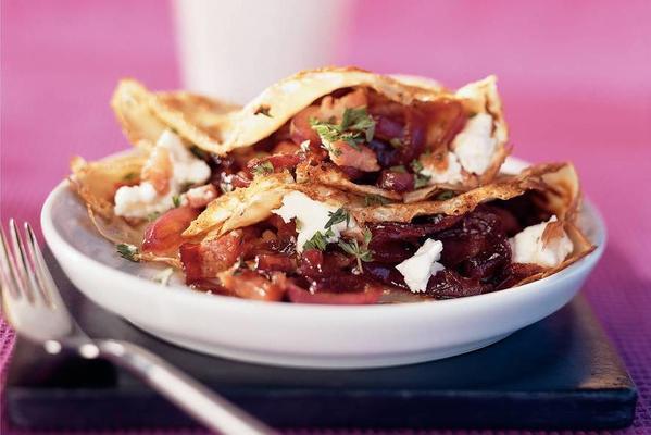 pancakes with caramelized red onion and goat's cheese