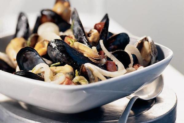 mussels from the pan with fennel, bacon and noilly prat