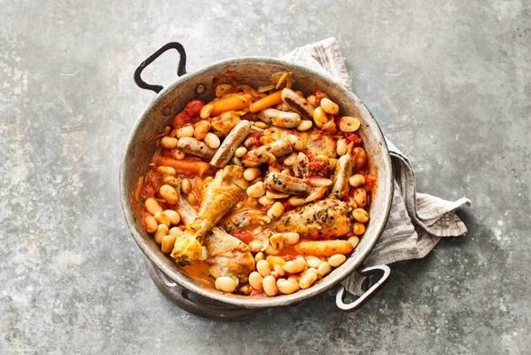 cassoulet (french casserole) with chicken, sausage and lima beans