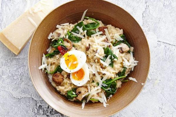 creamy truffle risotto with spinach and boiled egg