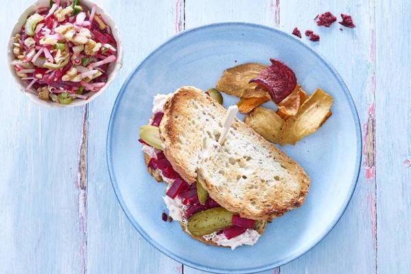 tuna sandwich with beet salad