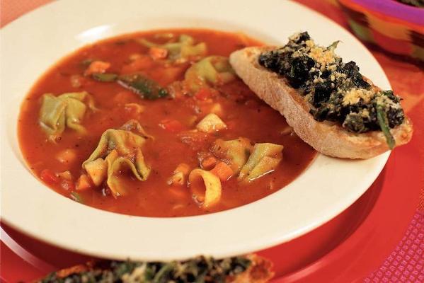 Italian meal soup with spinach crostini