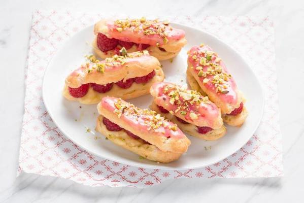 raspberry eclairs with cardamon pastry cream