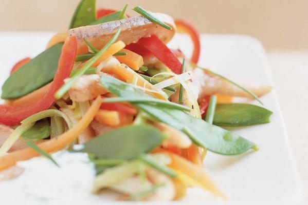 lukewarm herring salad with vegetable strips