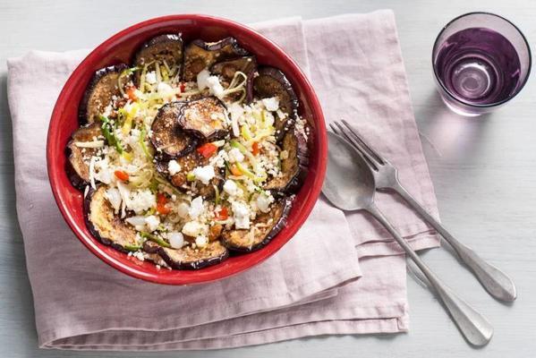 marinated eggplant with couscous and goat cheese