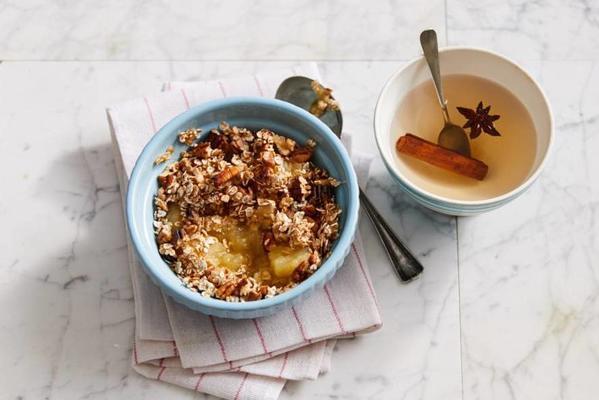 breakfast crumble with apple compote and pecans