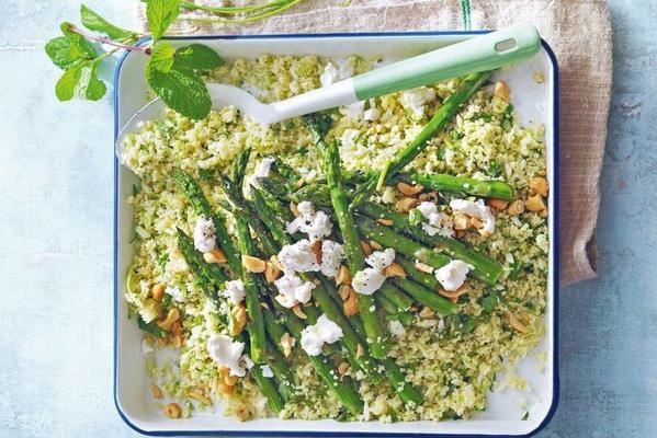 green-herb couscous with cheese and crunchy nuts