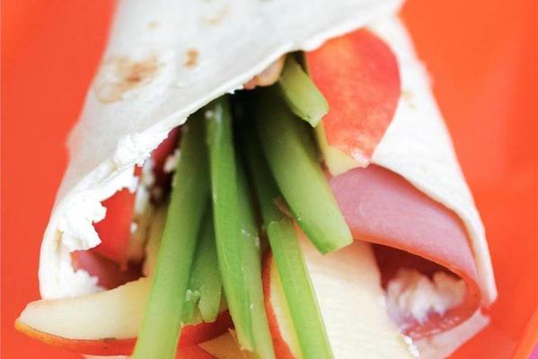 wrap with ham, apple and celery