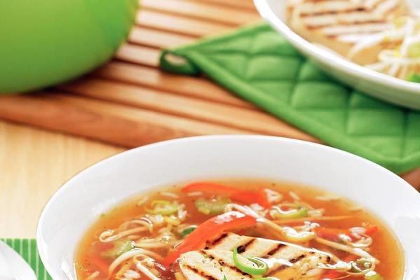 meal soup with vegetables and grilled tofu