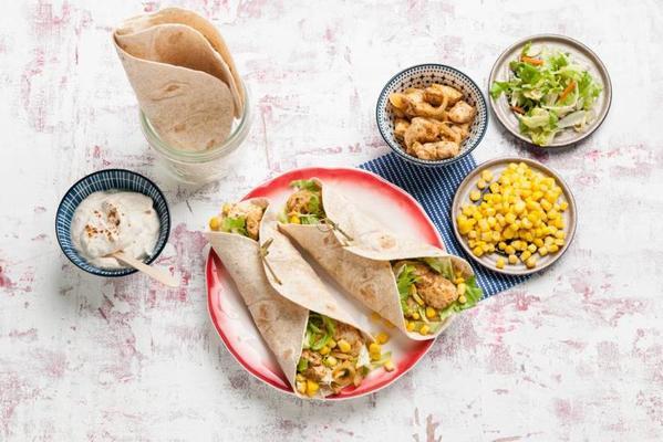 Mexican wraps with chicken and corn