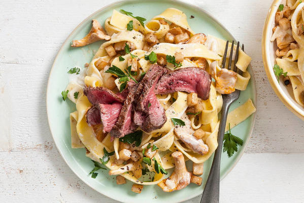 luxury pappardelle with steak, celeriac and mushrooms