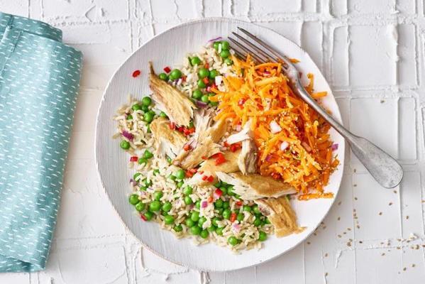 fried rice with spicy mackerel and carrot salad