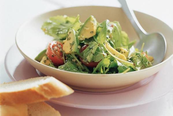 rapeseed salad with avocado and parsley dressing