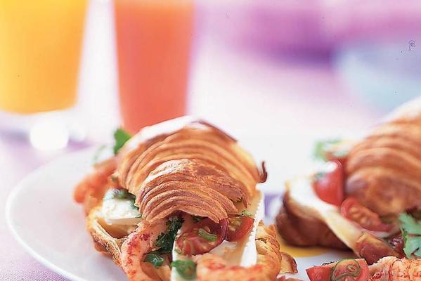 warm croissants with brie and crayfish