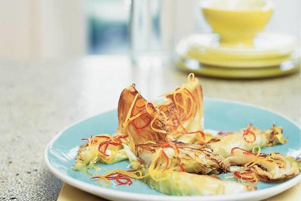 pointed cabbage slices with lemon vinaigrette