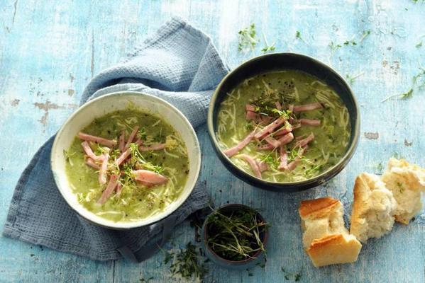 potato broccoli soup with ham strips