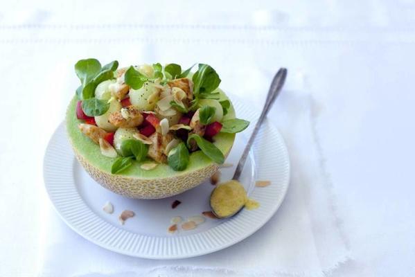 meal salad with chicken and melon