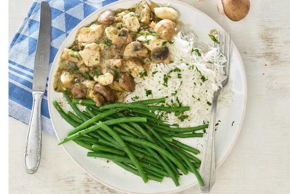 homemade chicken ragout with rice and green beans