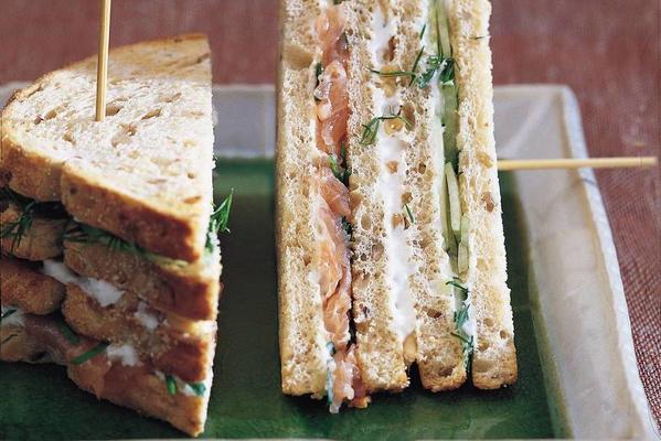 salmon-tzatziki club sandwich