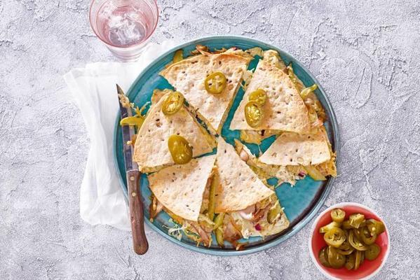 quesadillas with coleslaw and pickles slices