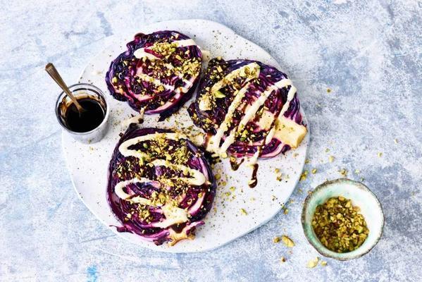 red cabbage steak with blue cheese and truffle