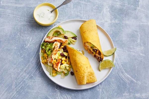 Mexican wraps with grilled chicken and avocado