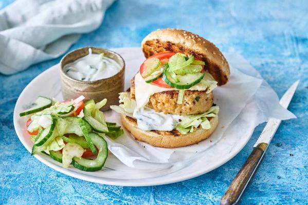 chicken burger with cheddar and tzatziki