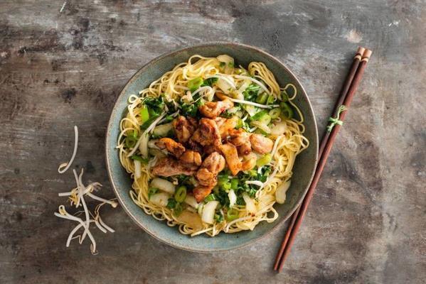 spicy chicken with bok choy and noodles