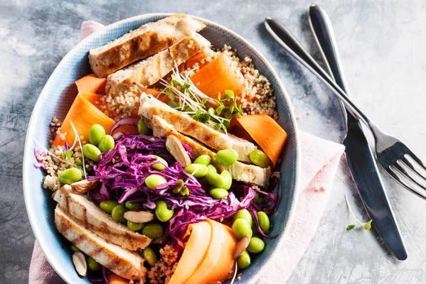 rainbow quinoa salad with grilled turkey and almonds from dafne skippers