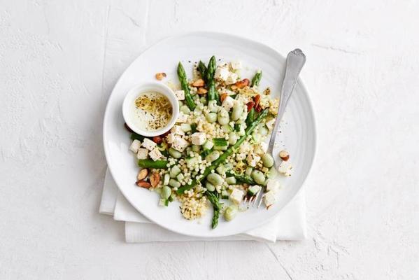 pearl couscous with broad beans, feta and asparagus