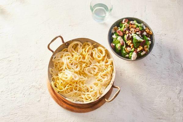 spaghetti cacio e pepe with broccoli salad spaghetti cacio e pepe with broccoli salad