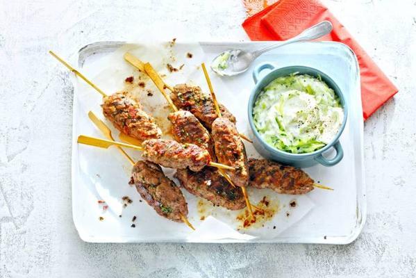 meat skewer with homemade tzatziki
