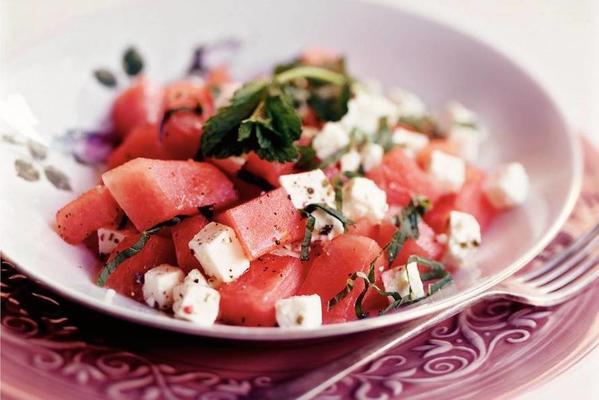 watermelon with cheese and mint