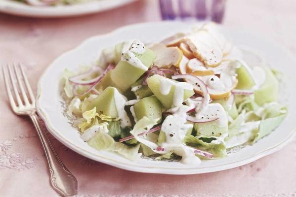 salad with melon and smoked chicken