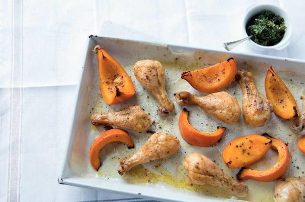 chicken and pumpkin from the oven
