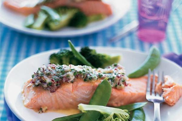 steamed salmon with onion-chive butter