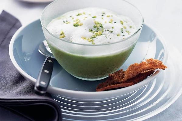 frothy zucchini soup with chives and toast