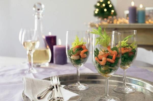 cocktail of tiger prawns with whiskey