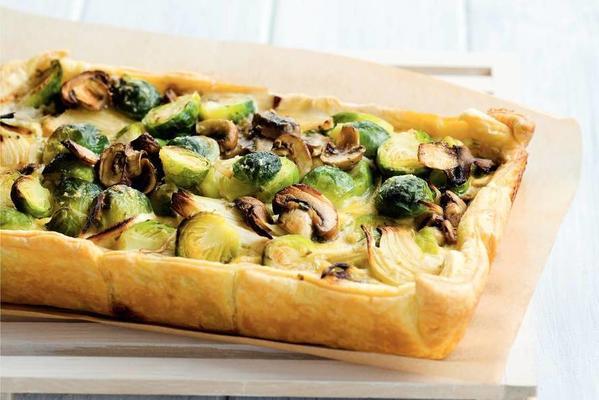 sprout cake with mushrooms