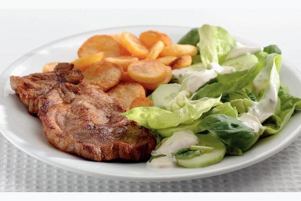 grilled pork chop with oven potatoes