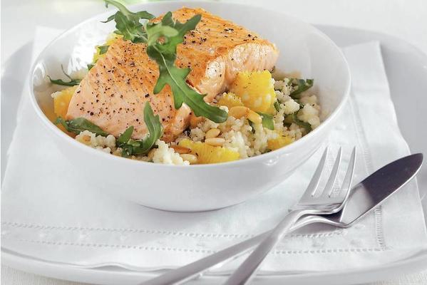 salmon with couscous and arugula