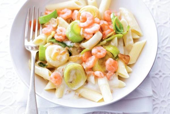 penne with shrimps and leek cream sauce