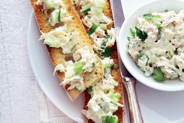 mackerel salad with celery on baguette