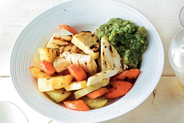 grilled winter vegetables with walnut pesto
