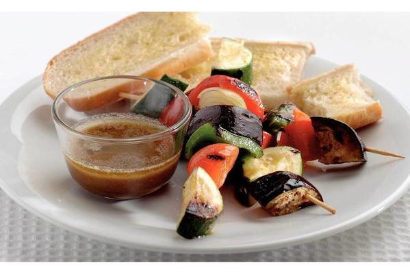 vegetable skewers with anchovy dip