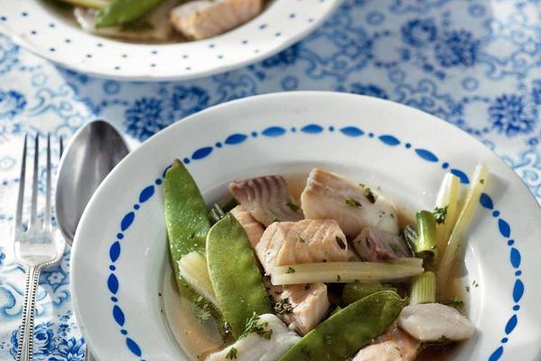 waterzooi of fish with snow peas
