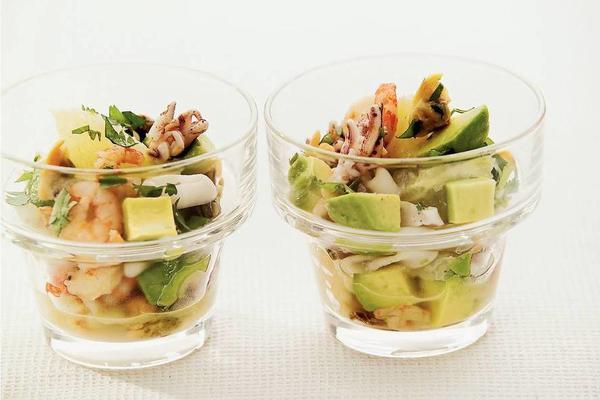 salad with seafood and herb oil